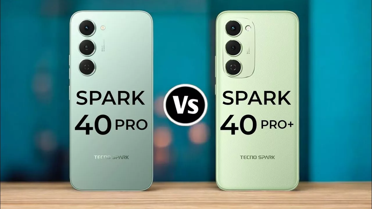 Perbandingan desain bodi belakang TECNO SPARK 40 Pro dan versi Pro Plus warna hijau.