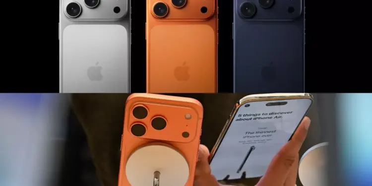 Gambar Utama: Empat unit iPhone (mewakili iPhone 17) dalam berbagai varian warna, menyoroti desain dan kamera tiga lensa.