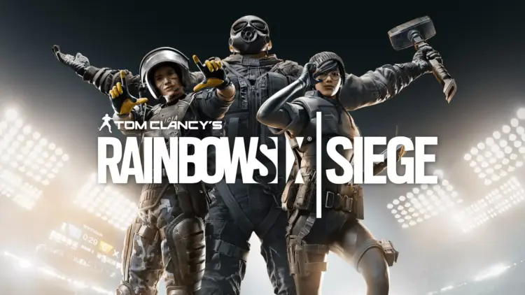 Pasukan taktis Rainbow Six Siege melakukan penyerbuan ke sebuah gedung dengan helikopter di latar belakang.
