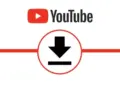 Logo YouTube Video dengan garis merah horizontal dan ikon panah tebal ke bawah di tengah untuk menandakan proses unduh.