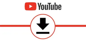 Logo YouTube Video dengan garis merah horizontal dan ikon panah tebal ke bawah di tengah untuk menandakan proses unduh.