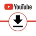 Logo YouTube Video dengan garis merah horizontal dan ikon panah tebal ke bawah di tengah untuk menandakan proses unduh.