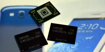 Beberapa chip Memori Flash Samsung berukuran kecil yang menunjukkan teknologi hemat daya terbaru dari Samsung.