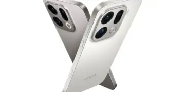 Detail bodi belakang dan layar depan Oppo Find X9s warna silver dengan sensor periskop besar.