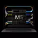 Tampilan detail arsitektur internal chip Apple M5 di atas perangkat tablet yang terhubung dengan Magic Keyboard.
