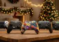 Jajaran 5 rekomendasi controller game terbaik untuk liburan akhir tahun, menampilkan gamepad dari PlayStation, Xbox, dan Nintendo di atas meja dengan dekorasi Natal yang hangat.