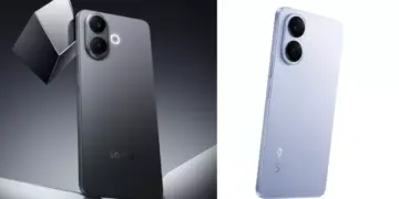 Perbandingan tampilan belakang smartphone Vivo V60 Lite 5G dan iQOO Z10R 5G yang menonjolkan modul kamera ganda, dengan warna ungu dan abu-abu.