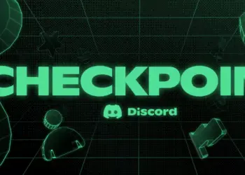 Tampilan layar smartphone (mewakili aplikasi Discord) yang menunjukkan antarmuka modern dengan notifikasi atau pop-up fitur baru.