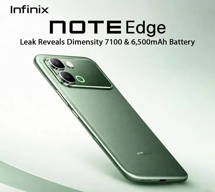Detail tampak depan dan belakang Infinix Note Edge, menampilkan layar bezel-less dan setup tiga kamera.