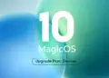 Poster besar angka 10 dan teks MagicOS dengan tombol "Upgrade Plan: Devices" di bawahnya, mengumumkan pembaruan MagicOS 10 Global.