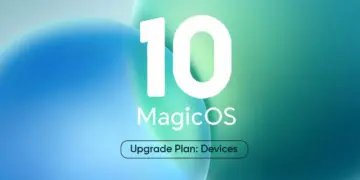 Poster besar angka 10 dan teks MagicOS dengan tombol "Upgrade Plan: Devices" di bawahnya, mengumumkan pembaruan MagicOS 10 Global.