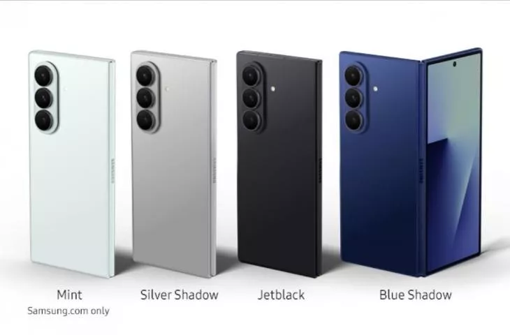 Jajaran pilihan warna Samsung Galaxy Z Fold 8 mulai dari Mint, Silver Shadow, Jetblack, hingga Blue Shadow.