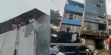 Foto gedung di Kemayoran setelah dilalap api, menunjukkan kerusakan parah dan upaya penyelamatan korban dari Kebakaran yang menewaskan 22 Korban Jiwa dipicu Baterai Drone.