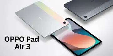Bocoran desain tablet Oppo Pad Air 3 berwarna perak dan abu-abu, menonjolkan keyboard magnetik, rumor spesifikasi Dimensity 7300 dan Baterai 10.050mAh.