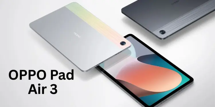 Bocoran desain tablet Oppo Pad Air 3 berwarna perak dan abu-abu, menonjolkan keyboard magnetik, rumor spesifikasi Dimensity 7300 dan Baterai 10.050mAh.