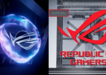 Tampilan teaser desktop gaming ASUS ROG G1000 yang memamerkan kembalinya fitur visual LED AniMe Matrix pada casing tower, disiapkan untuk ajang CES 2026.