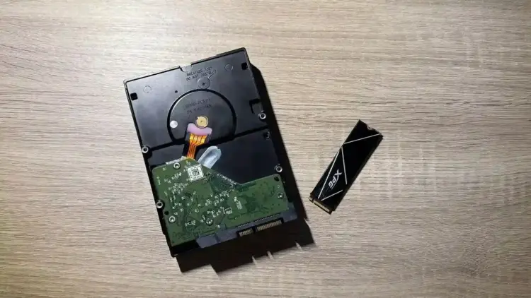 Foto perbandingan fisik Hard Disk (HDD) dan SSD M.2 NVMe yang menjadi kunci utama dalam cara mempercepat PC yang lemot.