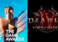 Logo resmi Diablo IV Lord of Hatred bersanding dengan piala The Game Awards (TGA) 2025, menandakan pengumuman besar ekspansi terbaru Blizzard.