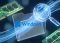 Ilustrasi 3D update File Explorer Windows 11 menampilkan ikon folder dengan kaca pembesar dan modul RAM hijau, melambangkan optimasi pencarian file yang lebih cepat dan efisiensi memori.