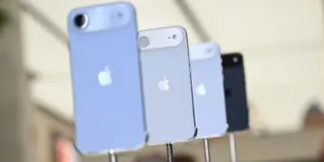 Tampilan belakang deretan iPhone Air (iPhone 17 Slim) dengan desain tipis dan kamera tunggal, model yang dikabarkan mengalami turun harga paling cepat.