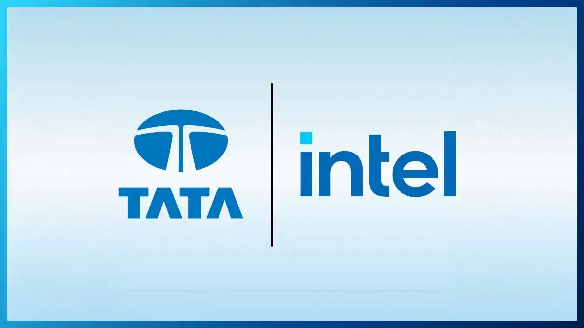 Logo resmi Tata dan Intel berdampingan, melambangkan kerjasama strategis untuk membangun ekosistem semikonduktor dan AI PC di India.