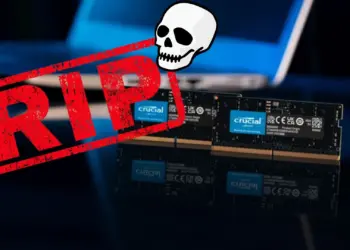 Ilustrasi modul RAM Crucial dengan stempel RIP, menyimbolkan keputusan Micron Tutup Crucial untuk memproduksi memori HBM (High-Bandwidth Memory) untuk AI.