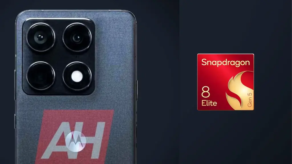 Render modul kamera belakang Motorola Edge 70 Ultra disandingkan dengan logo chipset Snapdragon 8 Gen 5 terbaru.