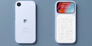 Render desain smartphone Pixel Duo Concept yang menampilkan layar ganda di bagian depan, terdiri dari panel IPS 120Hz di bagian atas dan panel E-Ink jumbo untuk membaca di bagian bawah.