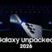 Ilustrasi acara Galaxy Unpacked 2026 yang menampilkan siluet perangkat Samsung, terkait dengan bocoran jadwal rilis Galaxy S26 yang diprediksi mundur.