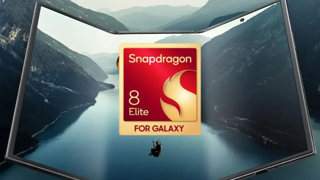Logo Snapdragon 8 Elite for Galaxy pada layar Samsung Galaxy Z TriFold, chipset 3nm TSMC yang menjadi otak performa perangkat ini.