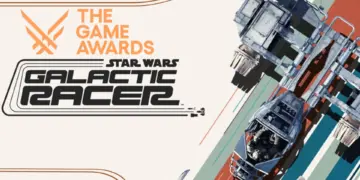 Logo resmi Star Wars: Galactic Racer bersanding dengan logo The Game Awards 2025, menampilkan konsep kendaraan speeder futuristik karya Fuse Games.