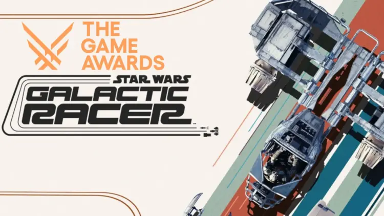 Logo resmi Star Wars: Galactic Racer bersanding dengan logo The Game Awards 2025, menampilkan konsep kendaraan speeder futuristik karya Fuse Games.