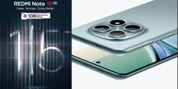 Poster teaser resmi Redmi Note 15 5G yang menampilkan logo 108 MasterPixel Edition bersandingan dengan render desain modul kamera belakang.