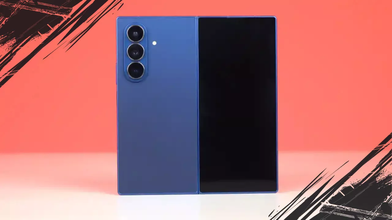 Konsep desain Samsung Galaxy Wide Fold dengan layar internal 7,6 inci yang lebih lebar dan rasio aspek 4:3, menyerupai bentuk paspor.