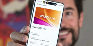 Menu Pengaturan About Phone Vivo X200 Pro yang menampilkan logo OriginOS 6 dan prosesor Dimensity 9400.