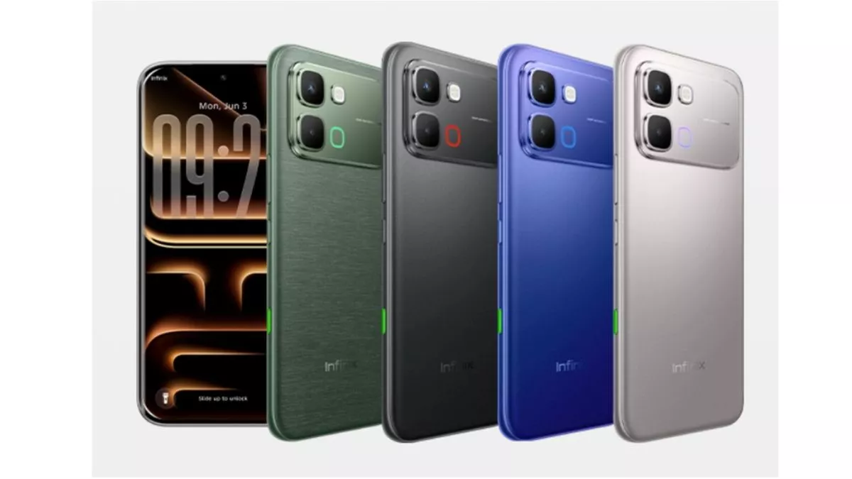 Empat varian warna Infinix Note Edge Series termasuk hijau, hitam, biru, dan perak dengan modul kamera belakang yang ikonik.