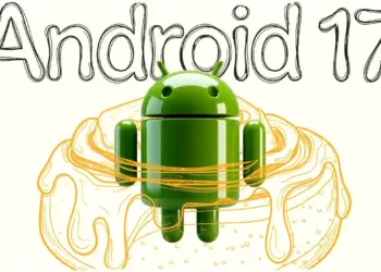 Logo Android 17 dengan latar belakang ilustrasi kue Cinnamon Roll yang melambangkan kode nama internal sistem operasi terbaru Google.
