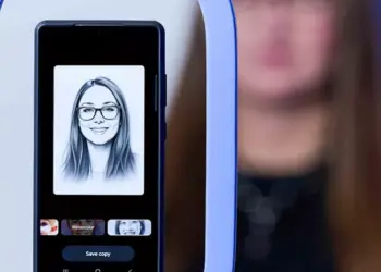 Fitur Sketch to Image pada Galaxy AI yang mengubah sketsa wajah kasar menjadi ilustrasi potret digital yang artistik dan nyata.