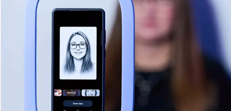 Fitur Sketch to Image pada Galaxy AI yang mengubah sketsa wajah kasar menjadi ilustrasi potret digital yang artistik dan nyata.