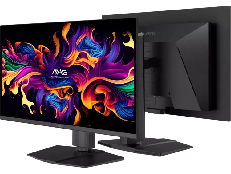 Tampilan depan monitor gaming MSI MPG QD-OLED 32 inci dengan resolusi 4K UHD dan refresh rate 240Hz.