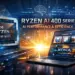 Poster promosi AMD Ryzen AI 400 Series yang menunjukkan performa dan efisiensi AI pada perangkat laptop modern Copilot+ PC.