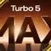 Logo Turbo 5 MAX dengan tipografi emas yang melambangkan performa flagship.