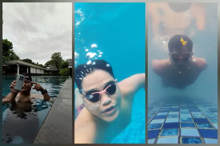 Uji coba Redmi Note 15 Pro di dalam kolam renang, membuktikan ketahanan air hingga 24 jam.