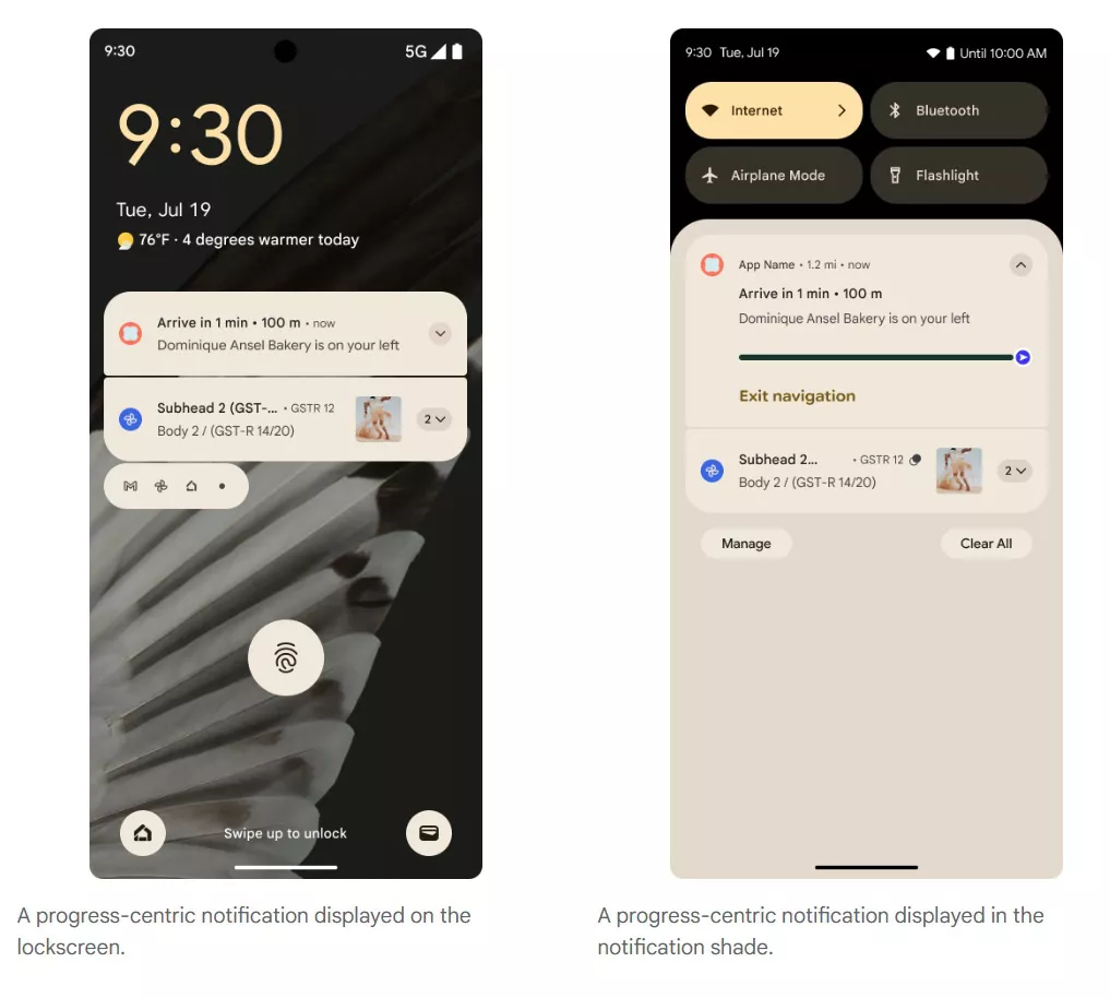 Tampilan antarmuka notifikasi Android 17 pada lockscreen dan notification shade yang menunjukkan integrasi fitur privasi baru.