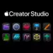 Logo Apple Creator Studio dengan deretan 10 ikon aplikasi kreatif berwarna-warni di latar belakang hitam.