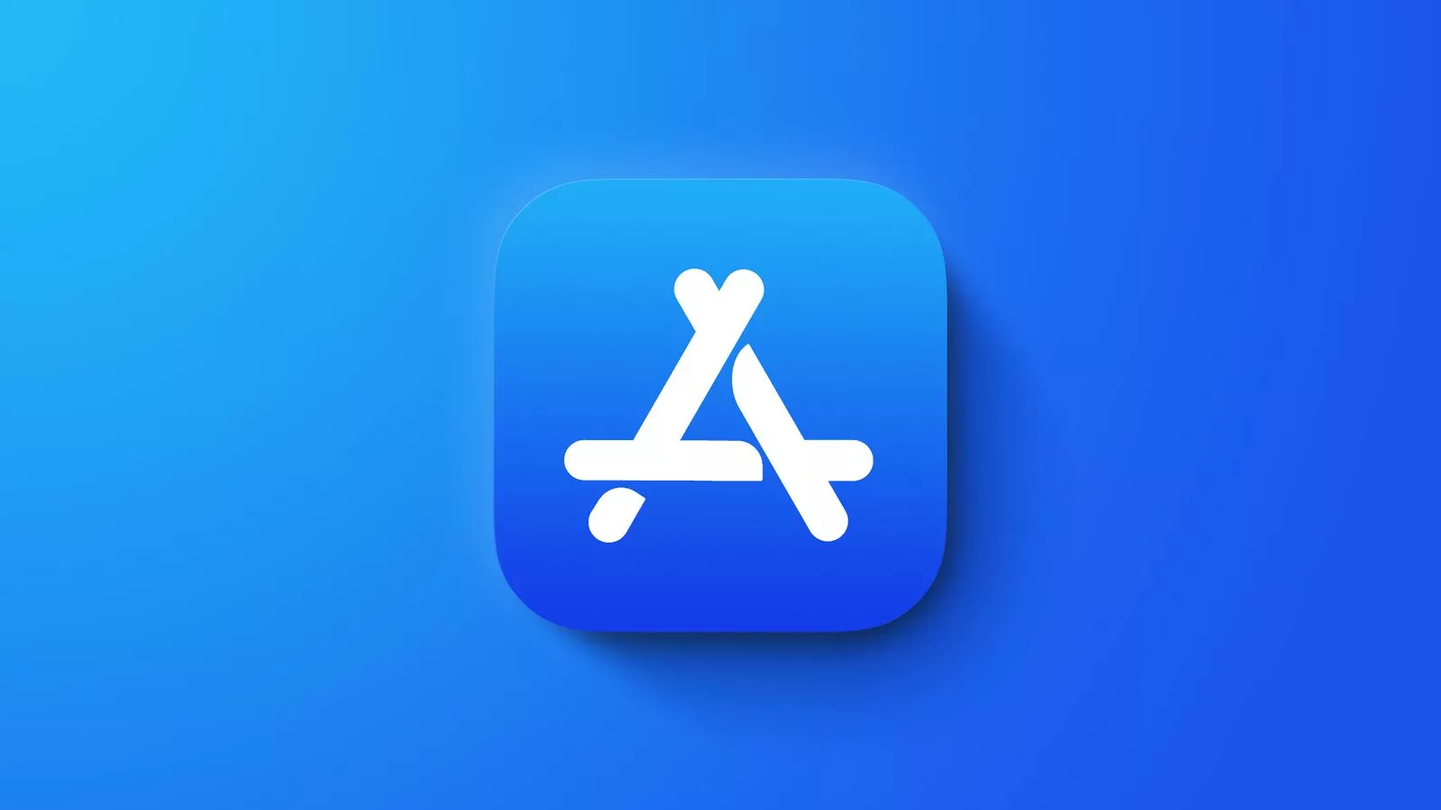 Ikon resmi App Store dengan latar belakang gradasi biru yang mengalami gangguan akses hari ini.