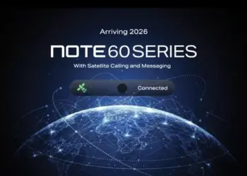 Poster pengumuman Infinix Note 60 Series dengan fitur Satellite Calling dan Messaging yang akan tiba di tahun 2026.
