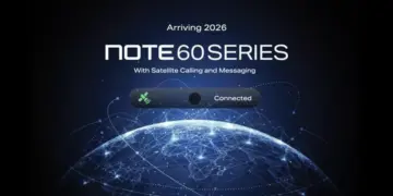 Poster pengumuman Infinix Note 60 Series dengan fitur Satellite Calling dan Messaging yang akan tiba di tahun 2026.