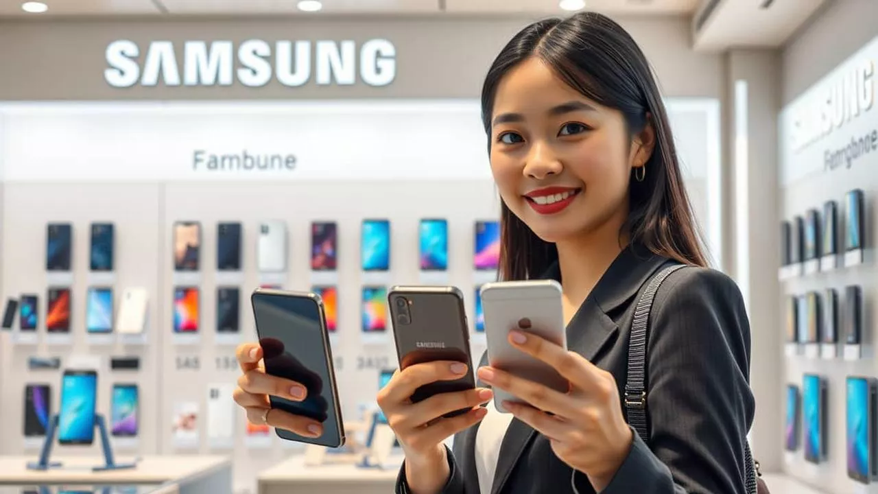 Seorang promotor menunjukkan cara memilih ponsel Android di gerai resmi yang memiliki jaringan service center luas.