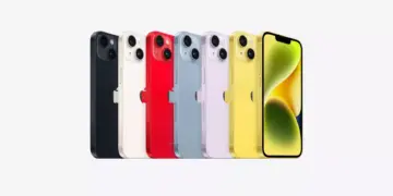 Katalog seri iPhone 14 lengkap dengan berbagai warna dan tampilan layar depan yang menampilkan wallpaper estetik.